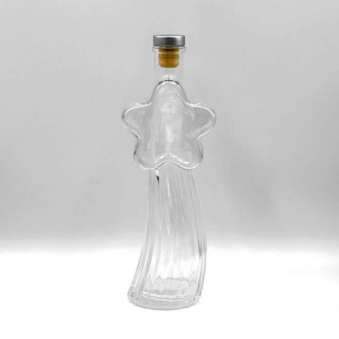 Botella de vidrio personalizada reciclable en forma de estrella de 500 ml y 200 ml