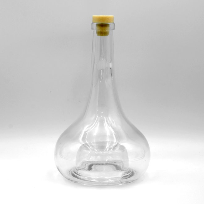 Botella de vidrio transparente personalizada con forma de diseño de tamaño único