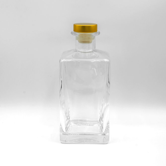 Botella de cristal de whisky de ginebra con acabado de corcho de pedernal adicional de forma cuadrada de 700 ml