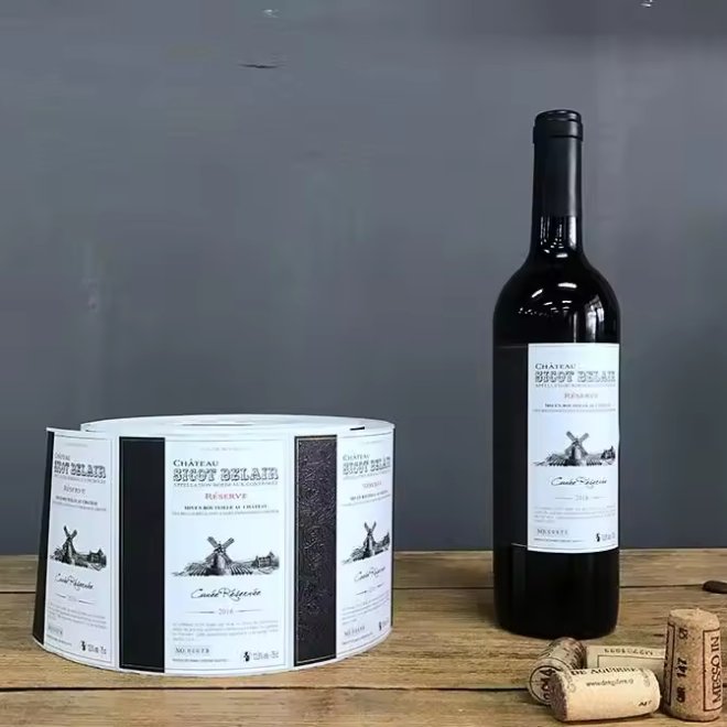 Etiqueta de papel con textura para vino tinto privado para botella de vidrio