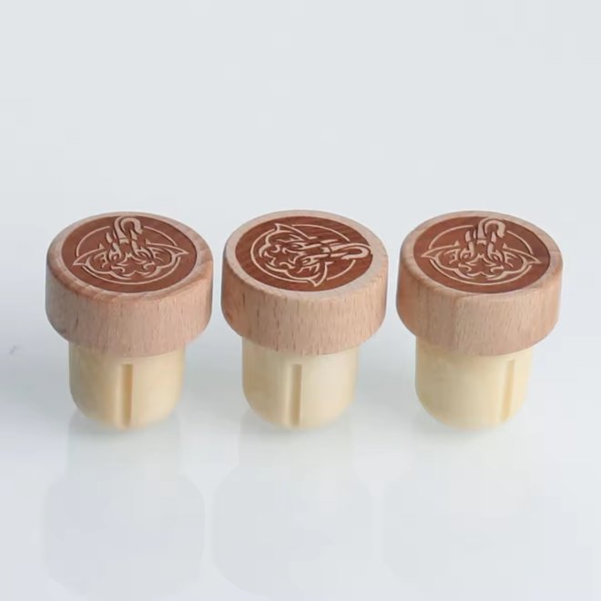 Botella de Vino de Vidrio Polímero Cubre Corcho de Madera