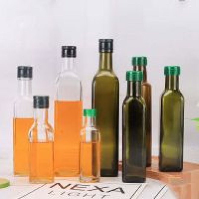 Botella decorativa de vidrio con tapón de corcho para aceite de oliva
