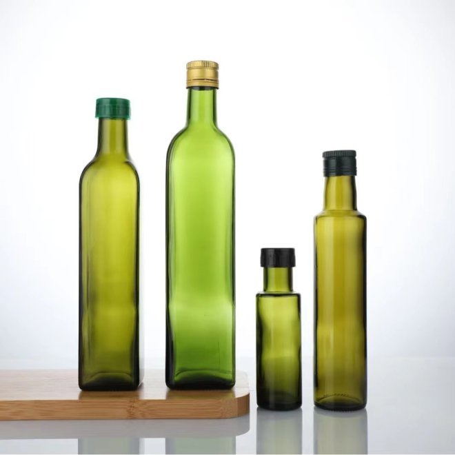 Botellas redondas de vidrio de lujo para aceite de oliva