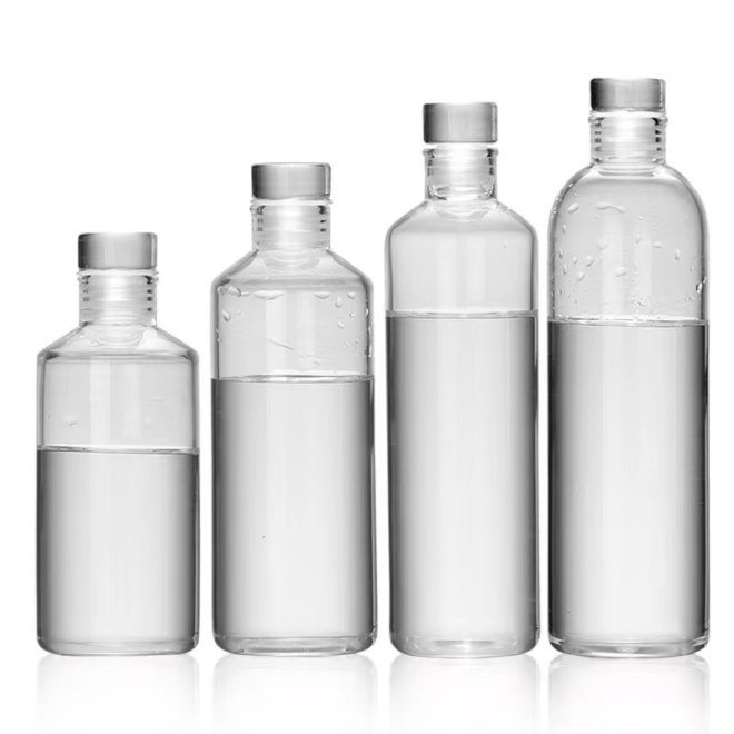 Botella de agua transparente de 750 ml y 1 litro de vidrio