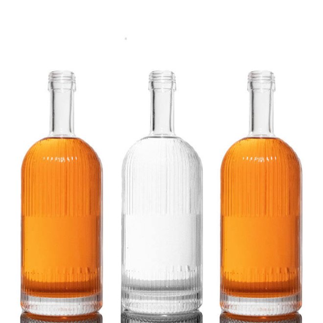 Botella de cristal redonda de lujo única de 700 ml para ginebra, brandy, whisky y vodka