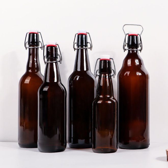 Mayorista 330 ml 500 ml Botella de Cerveza de Vidrio Ámbar Swing Top