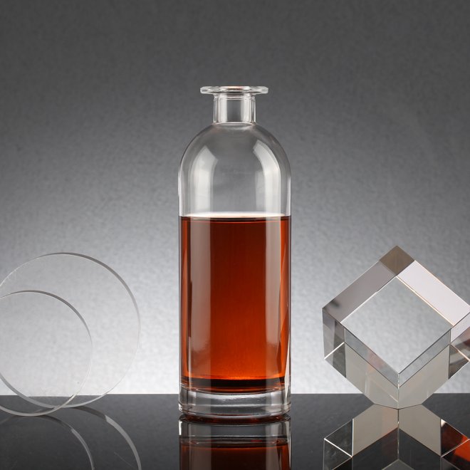 Botella de vidrio transparente para licor, vacía, personalizada, a granel, al por mayor