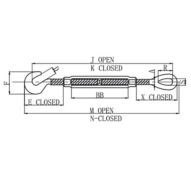 US TYPE TURNBUCKLE WITH HOOK & EYE