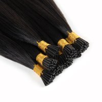 Double drawn human hair I tip hair extension #1B