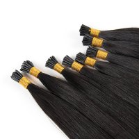 Double drawn human hair I tip hair extension #1B