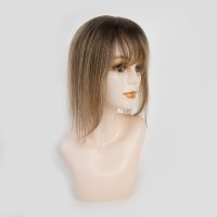 Clip in Human Hair Topper Hairpiece with Bangs For Women Loss Hair